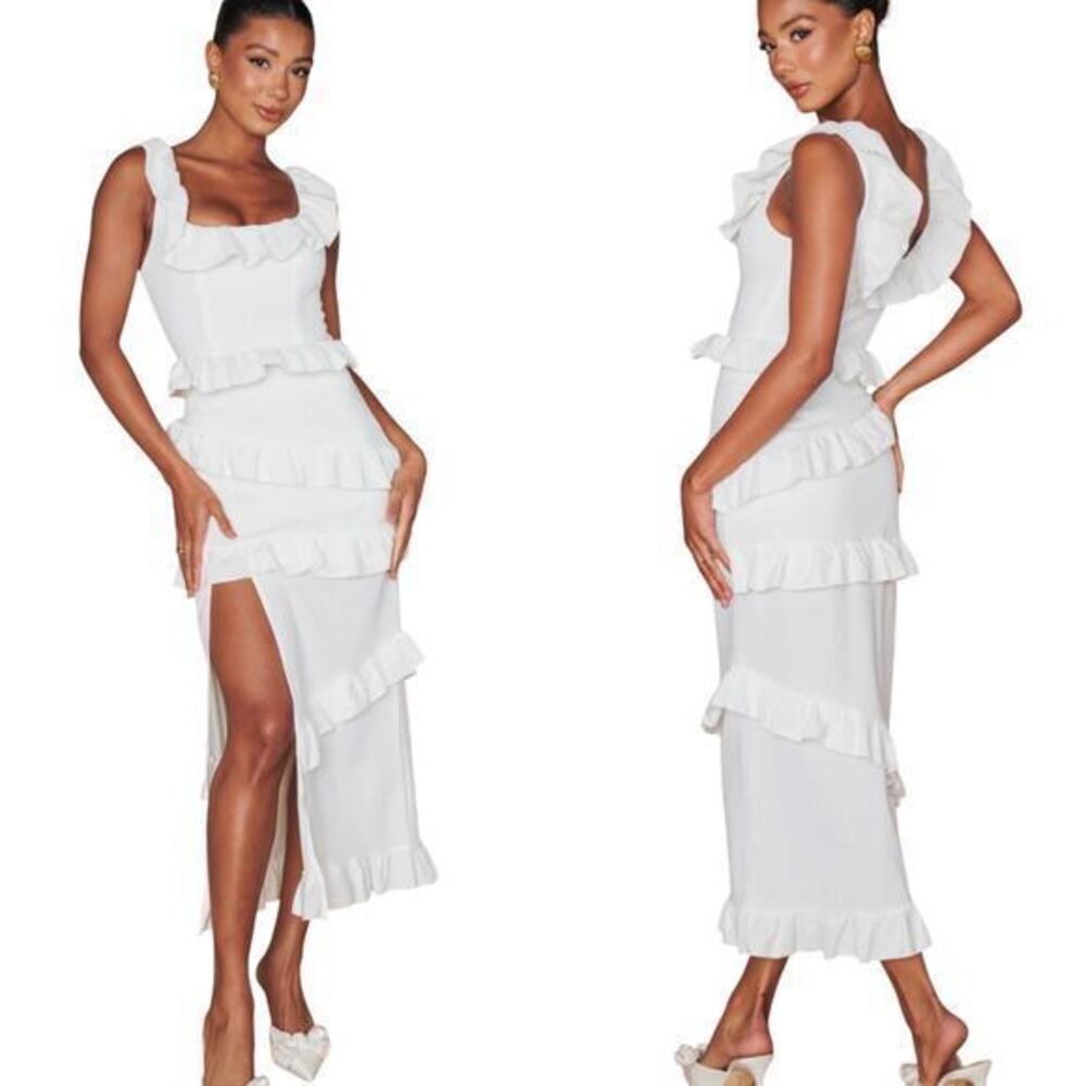 Show Me Your MuMu White Ruffle Midi Dress
